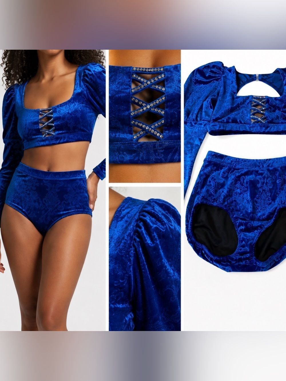 LA Dance adult S Royal Blue Velvet Renaissance Contemporary Solo Costume 2 Piece